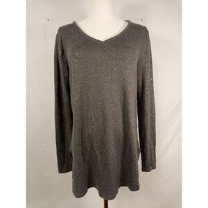 Apt. 9 Women's Gray Sparkle Thread V-Neck Sweater Size Small